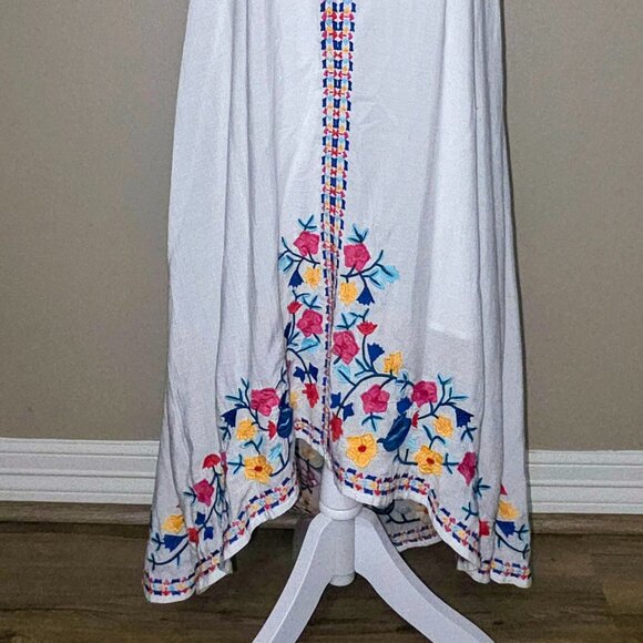 Sundance Boho White Floral Embroidered Maxi Dress Medium - Picture 4 of 8